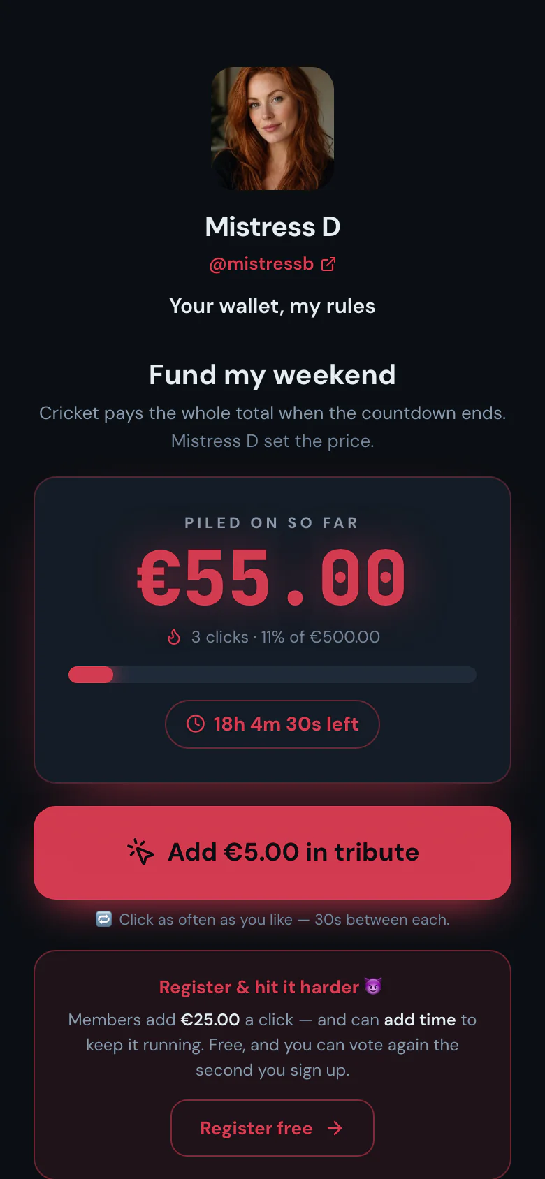 A live Click Tax page with a climbing total